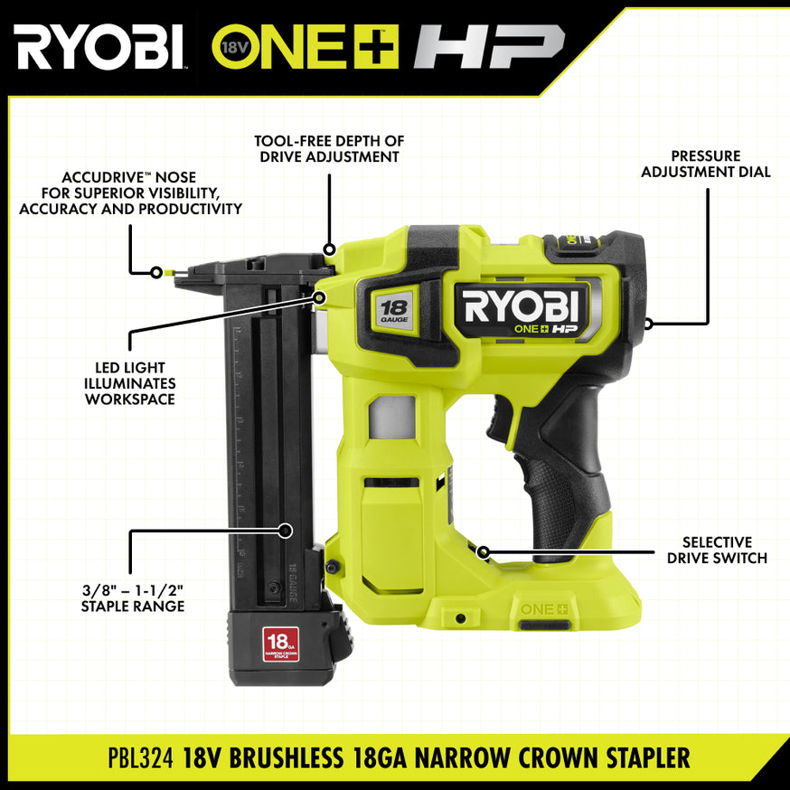 18V ONE+ HP Brushless 18-Gauge Narrow Crown Stapler