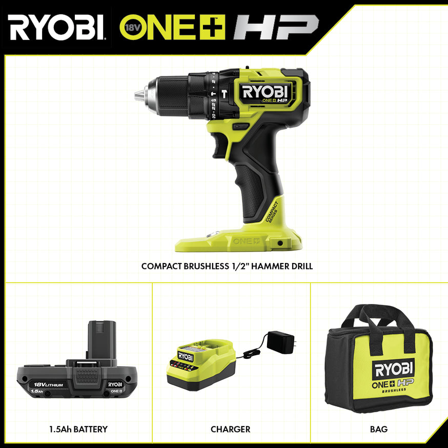 18V ONE+ HP Compact Brushless 1/2" Hammer Drill Kit