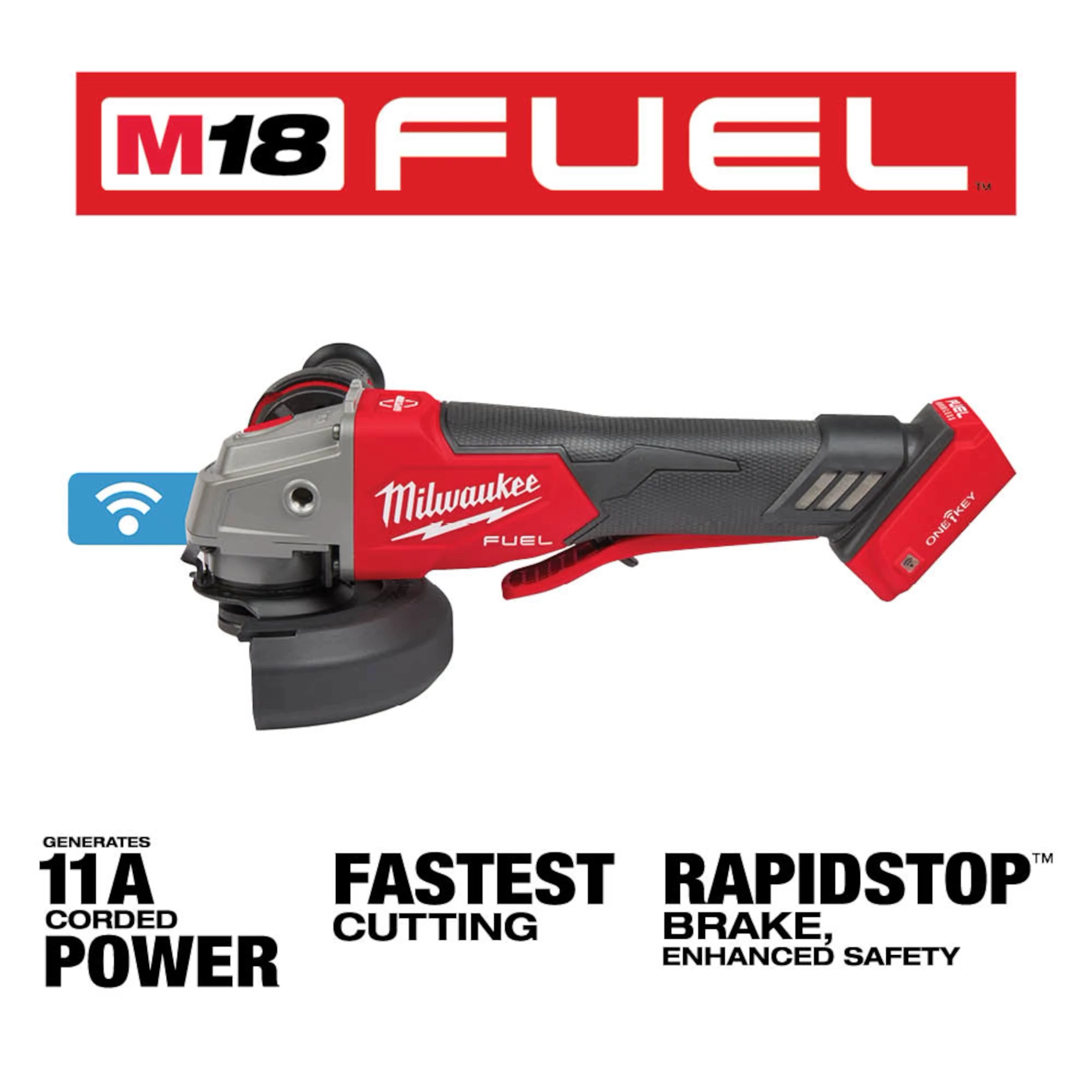 M18 FUEL™ 4-1/2" / 5" Braking Grinder w/ ONE-KEY™ Paddle Switch, No Lock