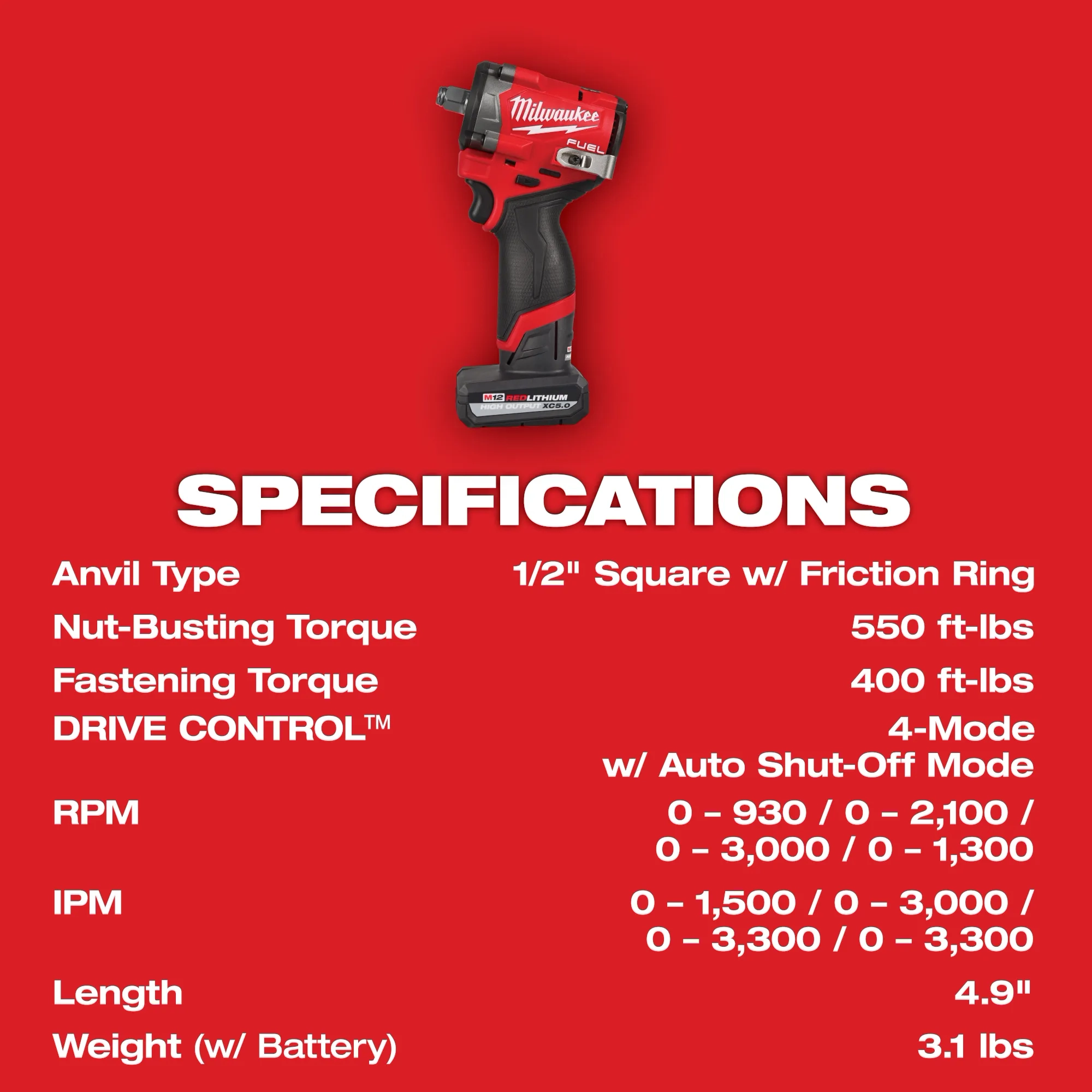 M12 FUEL™ Stubby 1/2" Impact Wrench Kit