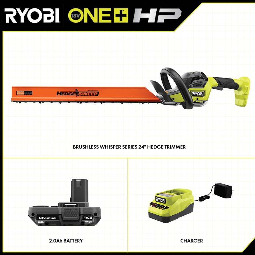 18V ONE+ HP Brushless Whisper Series 24" Hedge Trimmer Kit