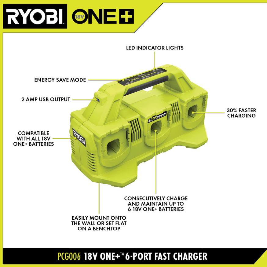 18V ONE+ 6-Port Fast Charger