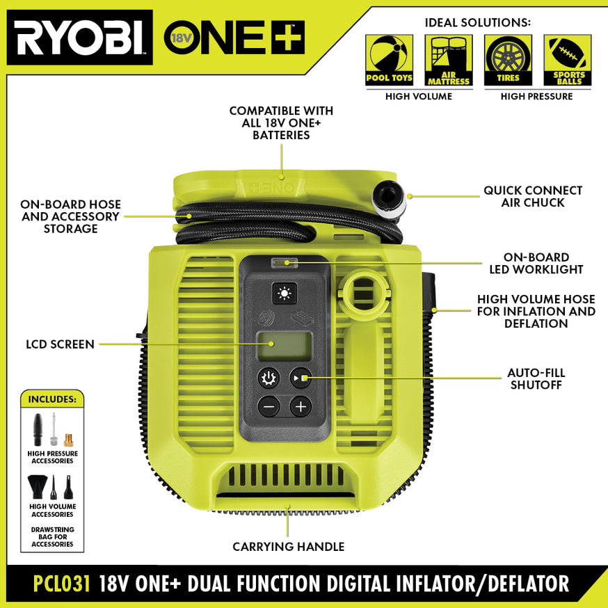 18V ONE+ Dual Function Digital Inflator/Deflator