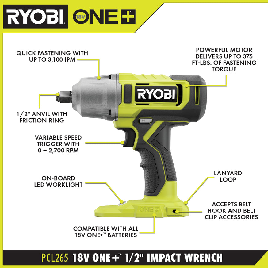 ONE+ 18V 1/2" Impact Wrench (Tool Only)