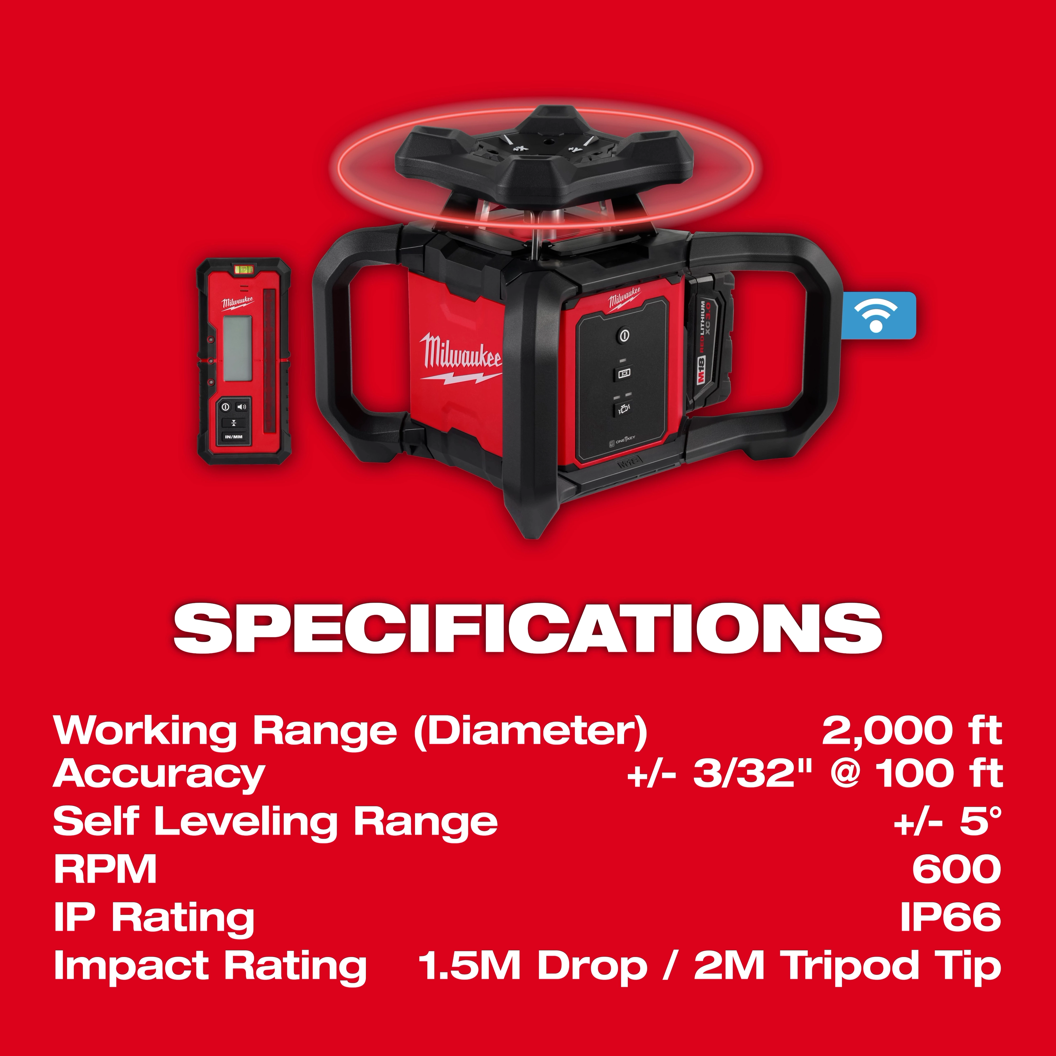 M18™ Red Exterior Rotary Laser Level Kit w/ Receiver, Tripod, & Grade Rod