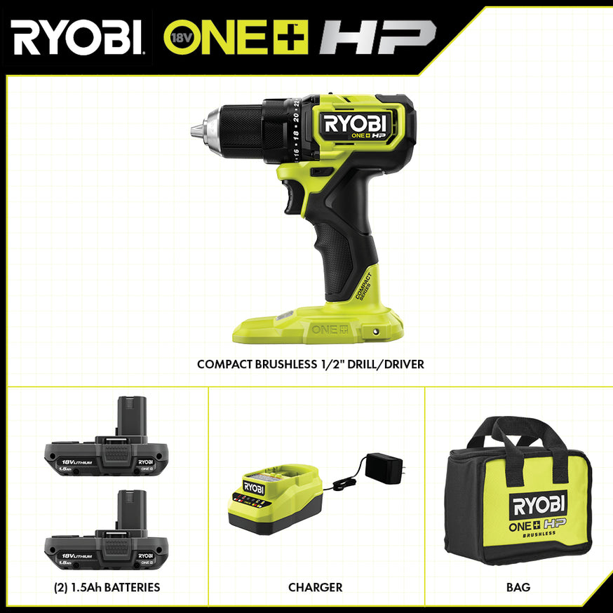 18V ONE+ HP Compact Brushless 1/2" Drill/Driver Kit