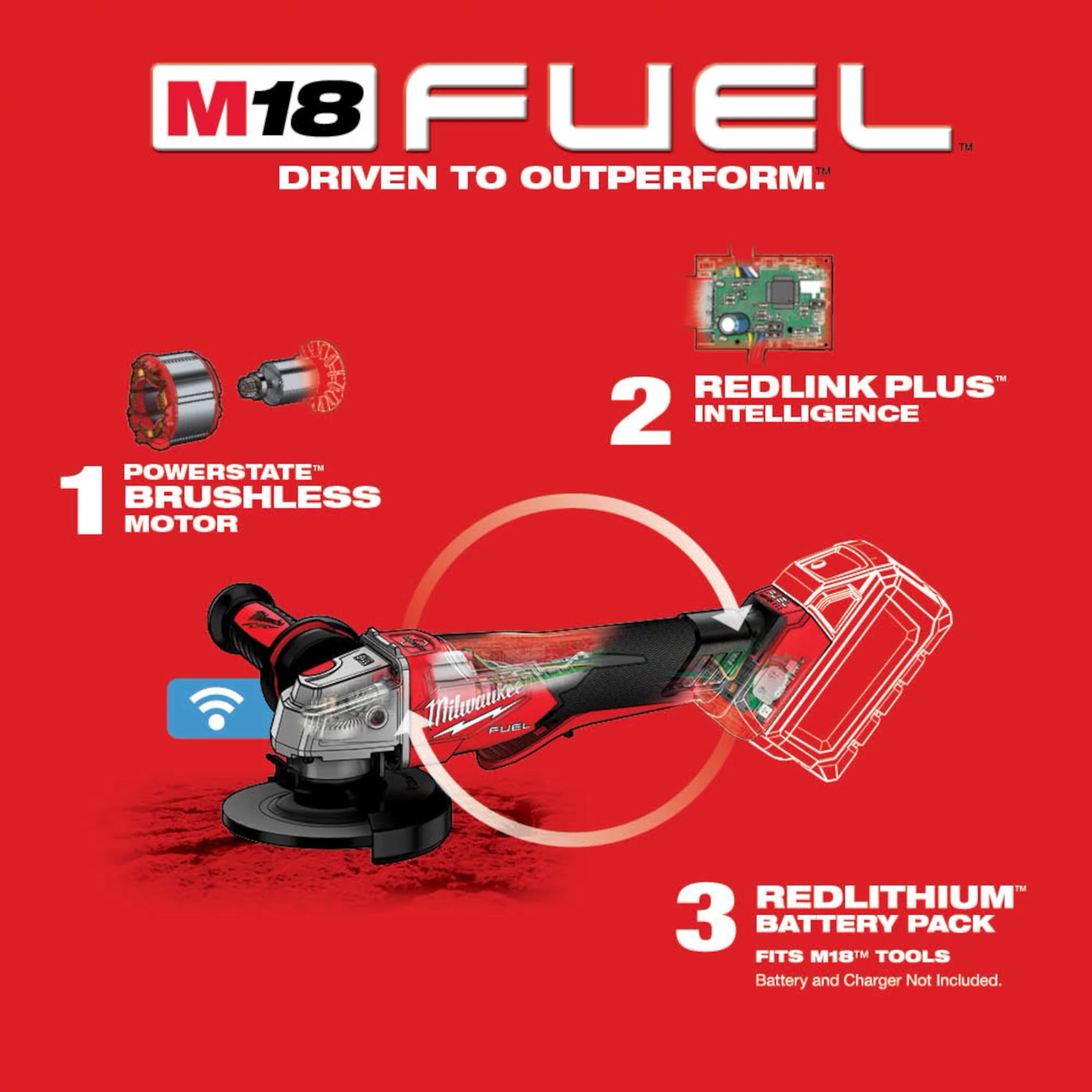 M18 FUEL™ 4-1/2" / 5" Braking Grinder w/ ONE-KEY™ Paddle Switch, No Lock