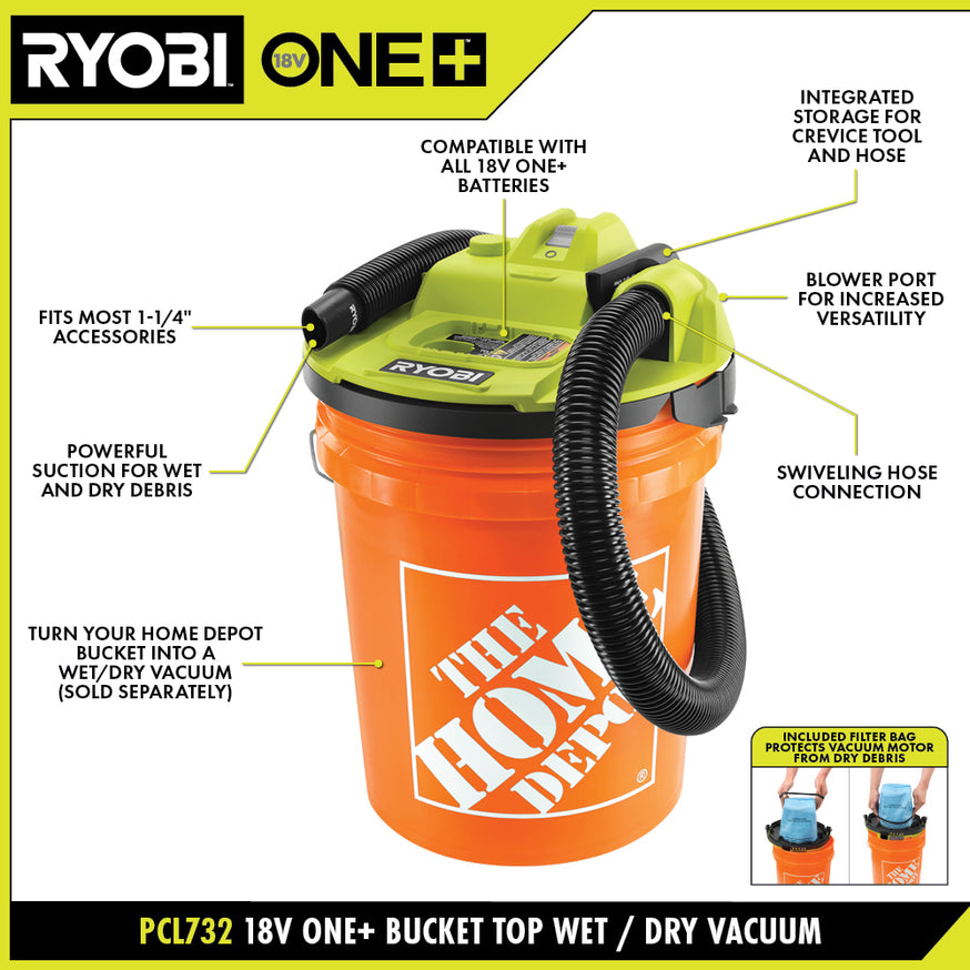 18V ONE+ Bucket Top Wet/Dry Vacuum Kit