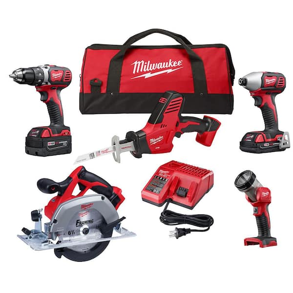 M18 18V Lithium-Ion Cordless Combo Kit (5-Tool) with (1) 3.0Ah and (1) 1.5Ah Battery, (1) Charger, (1) Tool Bag