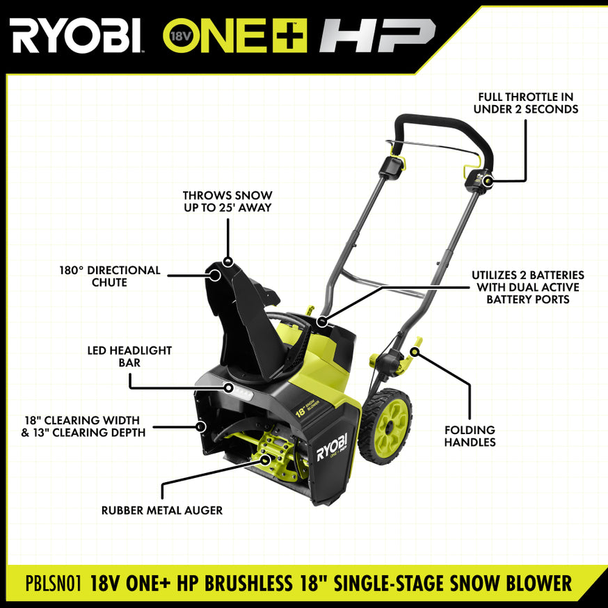 18V ONE+ HP Brushless 18" Single-Stage Snow Blower Kit
