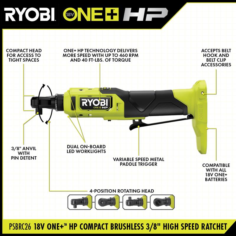 18V ONE+™ HP Compact Brushless 3/8" High Speed Ratchet
