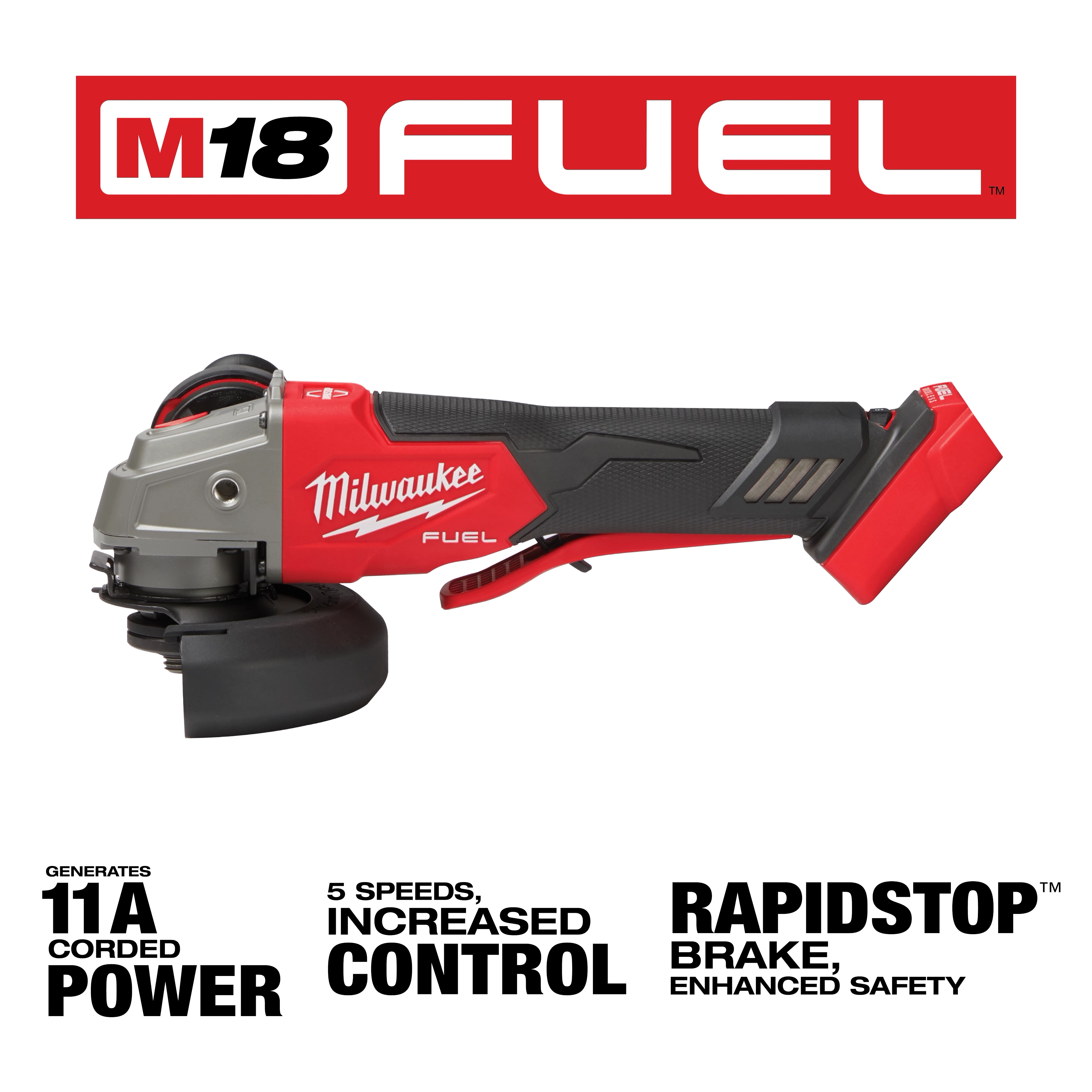 M18 FUEL™ 4-1/2" / 5" Variable Speed Braking Grinder, Paddle Switch No-Lock