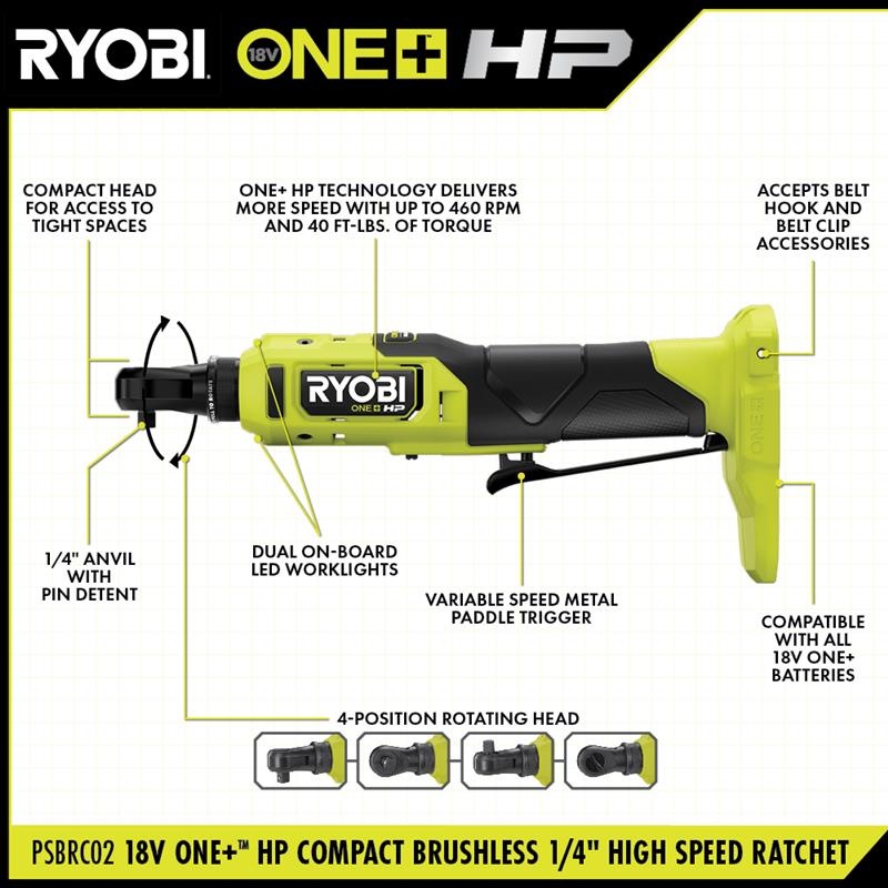 18V ONE+™ HP Compact Brushless 1/4" High Speed Ratchet