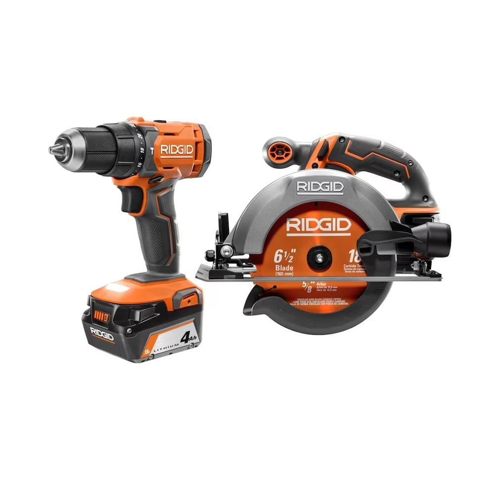 18V Hammer Drill and Circular Saw Kit with (1) 2.0 Ah, (1) 4.0 Ah Batteries & Charger