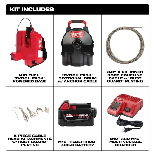 M18 FUEL™ SWITCH PACK™ Sectional Drum Machine with 3/8” Cable