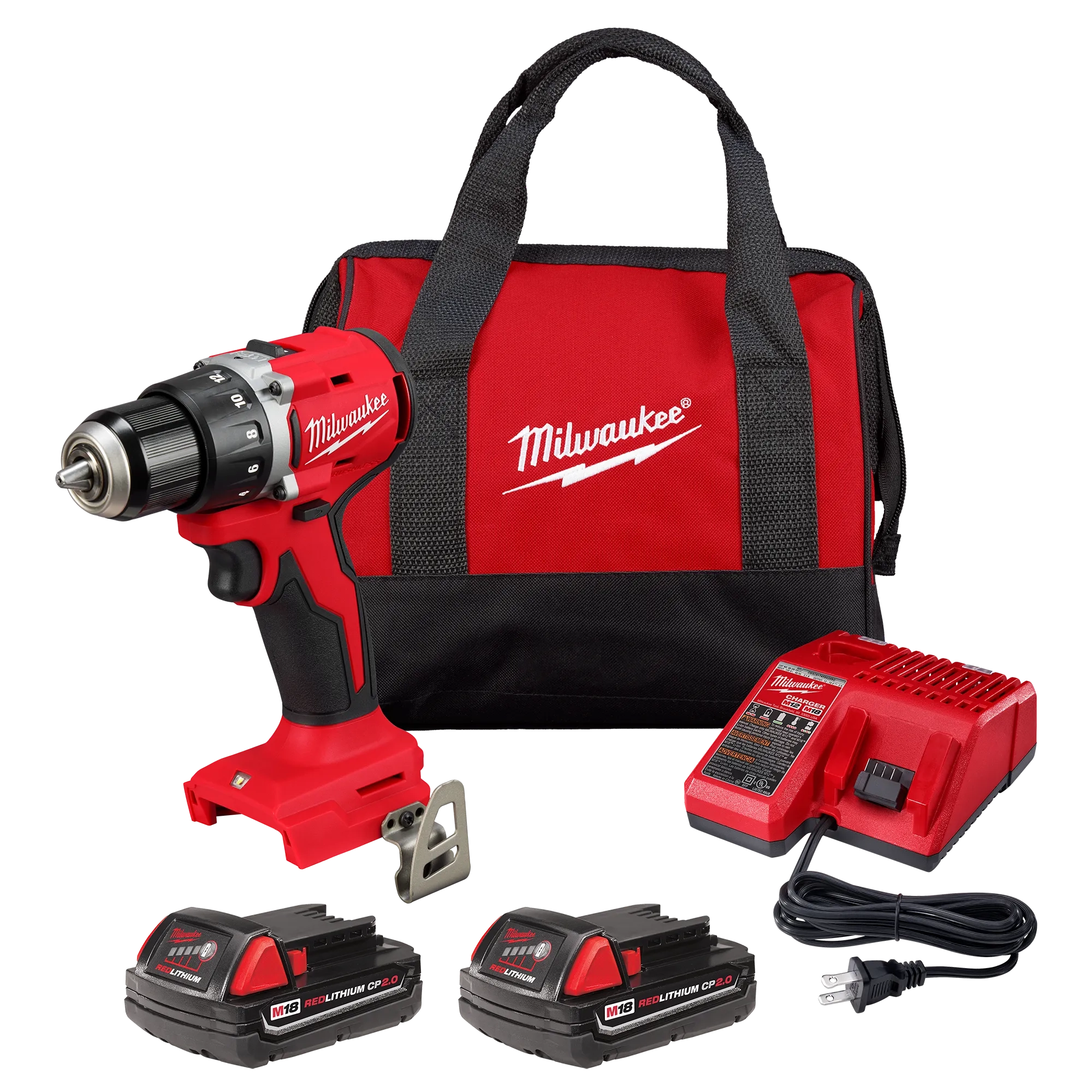 M18 18V Lithium-Ion Brushless Cordless 1/2 in. Compact Drill/Driver with One 2.0 Ah Battery, Charger and Tool Bag