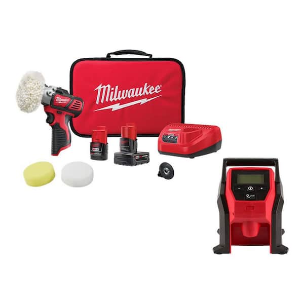 M12 12V Lithium-Ion Cordless Variable Speed Polisher/Sander Kit W/(2) M12 Batteries, Accessories, Charger & Tool Bag